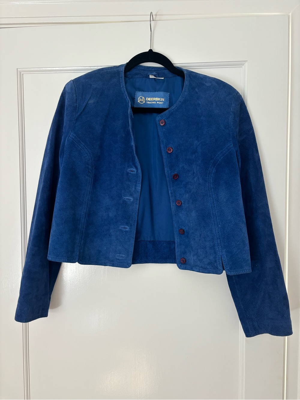 Vintage Blue Suede Cropped Jacket - Women